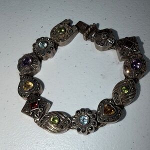 Rare Vintage Sterling Silver Gemstone Marcacite Slide Charm Bracelet (2)
